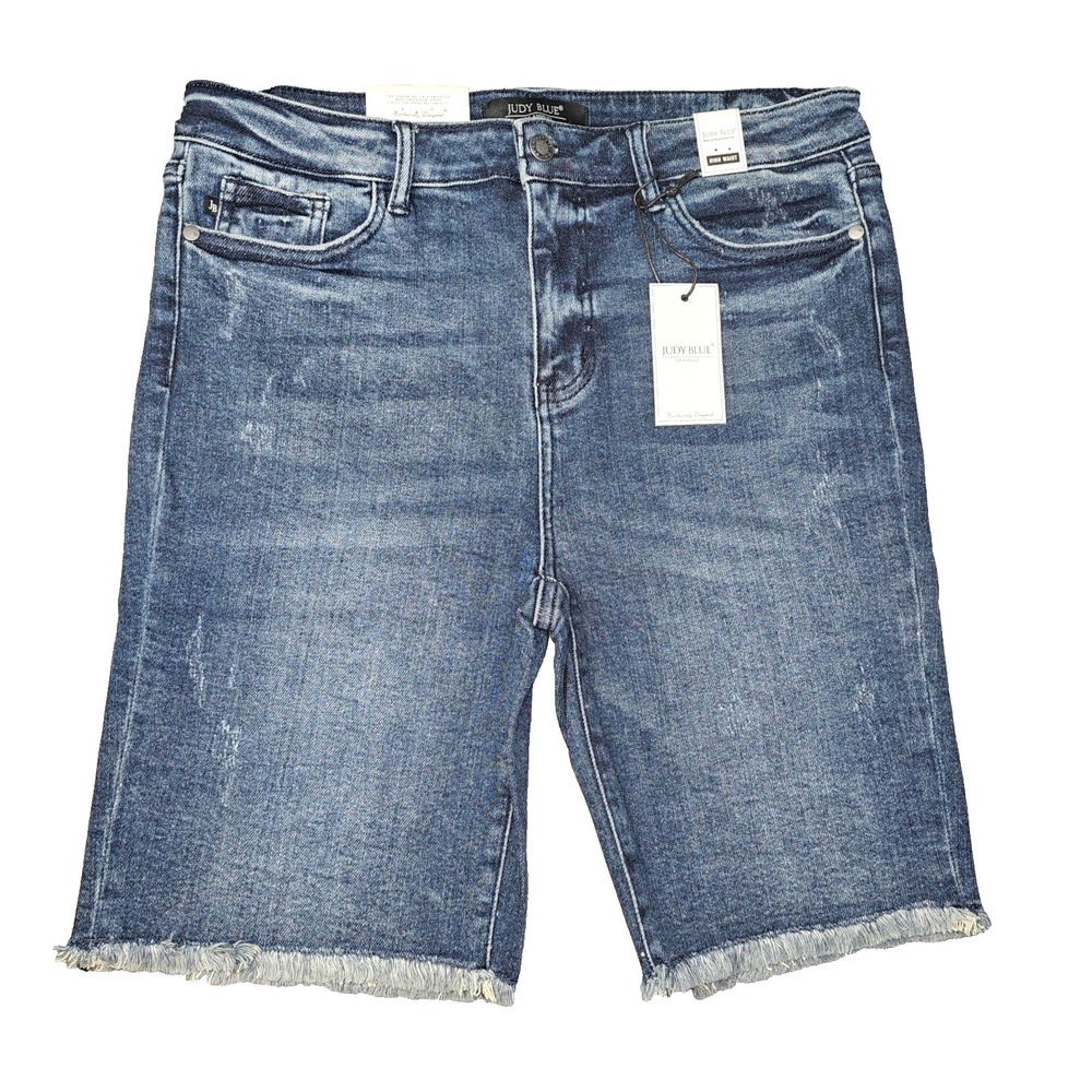 Judy Blue Womens XL Shorts High Rise Distressed Raw Hem Denim Cuttoff Stretchy